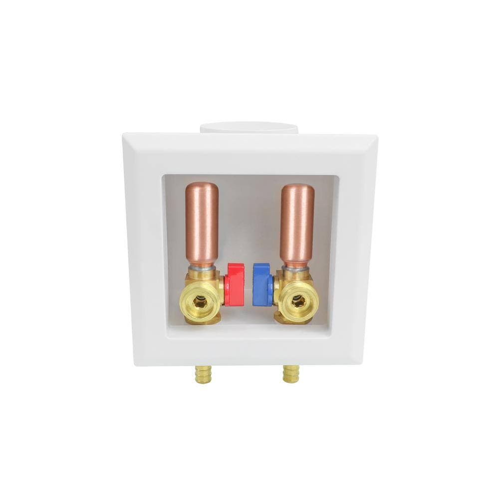 The Plumber's Choice 1/2 in. F1807 PEX Brass Washing Machine Valve Fittings in White ABS Compact Outlet Box with Hammer Arrester (2-Pack) (2)