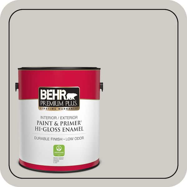 BEHR PREMIUM PLUS 1 gal. #PPU26-10 Chic Gray Hi-Gloss Enamel Interior/Exterior Paint & Primer (2)