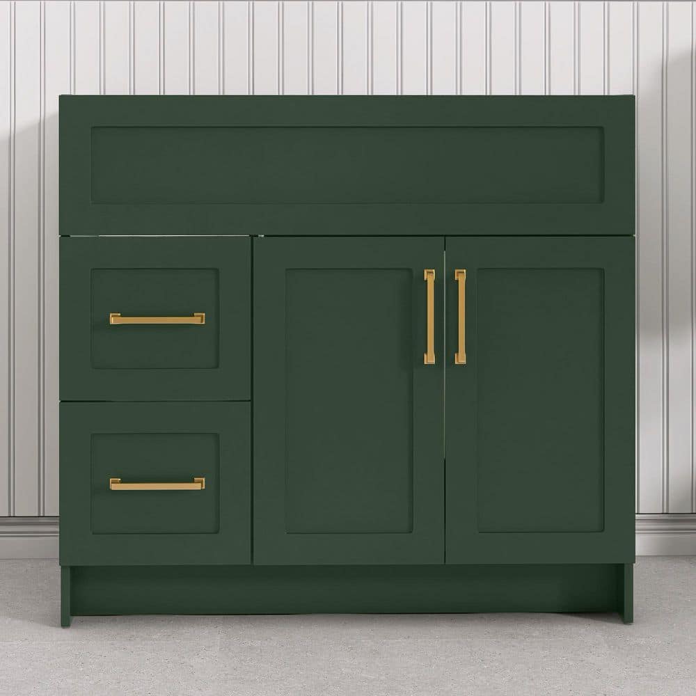 Getpro 36 in. Shaker Bath Vanity Cabinet without Top in Dark Green with Soft-Close Doors and Drawers, Brushed Gold Hardware,RTA (1)