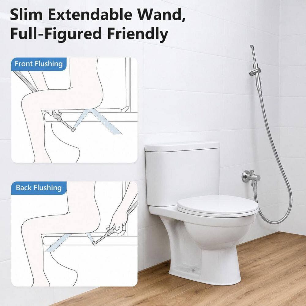 Anqtovp Stainless Steel Handheld Bidet Attachment with Leak-Proof Valve, Adjustable Spray Angle, Hose Included (3)
