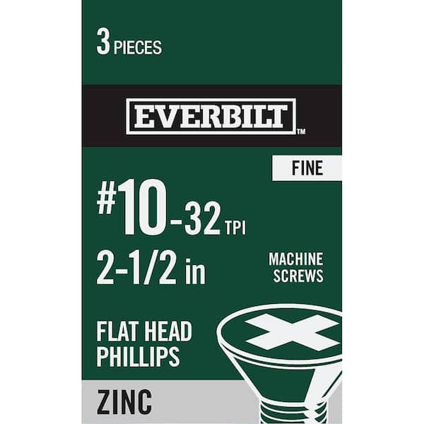 Everbilt #10-32 x 2-1/2 in. Zinc Plated Phillips Flat Head Machine Screw (3-Pack) (2)