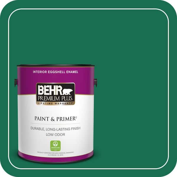 BEHR PREMIUM PLUS 1 gal. #S-H-470 Precious Emerald Eggshell Enamel Low Odor Interior Paint & Primer (2)