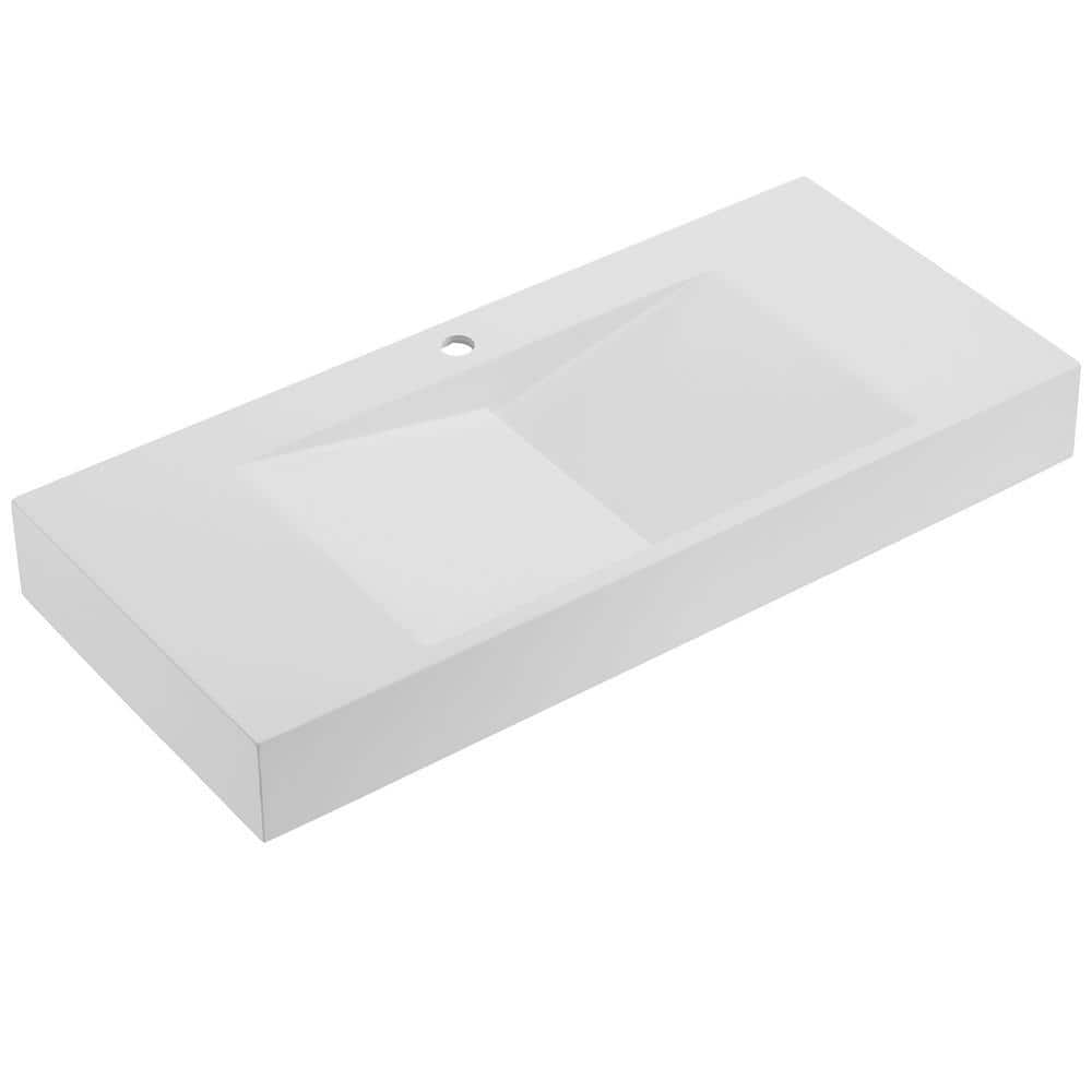 SERENE VALLEY 47 in. Wall-Mount or Countertop Bathroom Sink V-Shape Drain Solid Surface Material in Matte White (1)