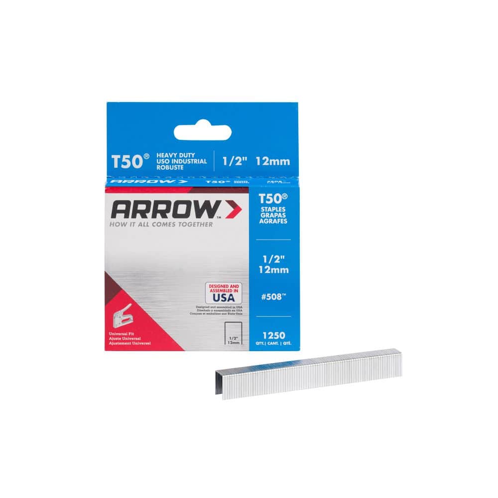 Arrow T50 1/2 in. Leg x 3/8 in. 508 Galvanized, Medium Crown, Chisel Point, 20-Gauge, Heavy-Duty Steel Staples (1,250-pack)