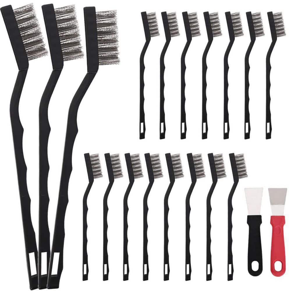 KIWDZFU 15-Piece Stainless Steel Mini Wire Brush Set for Cleaning Welding Slag Rust with Curved Handle 15-Pack