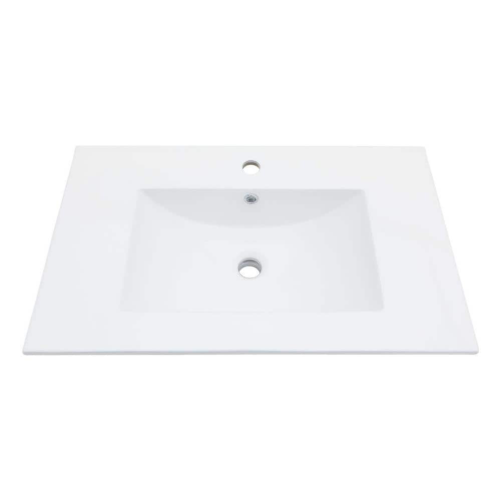 Sarlai 30 in. W x 18 in. D Porcelain Ceramic Drop In Single Bowl Bath Vanity Top Sink in White with 1 Faucet Holes and Overflow (1)