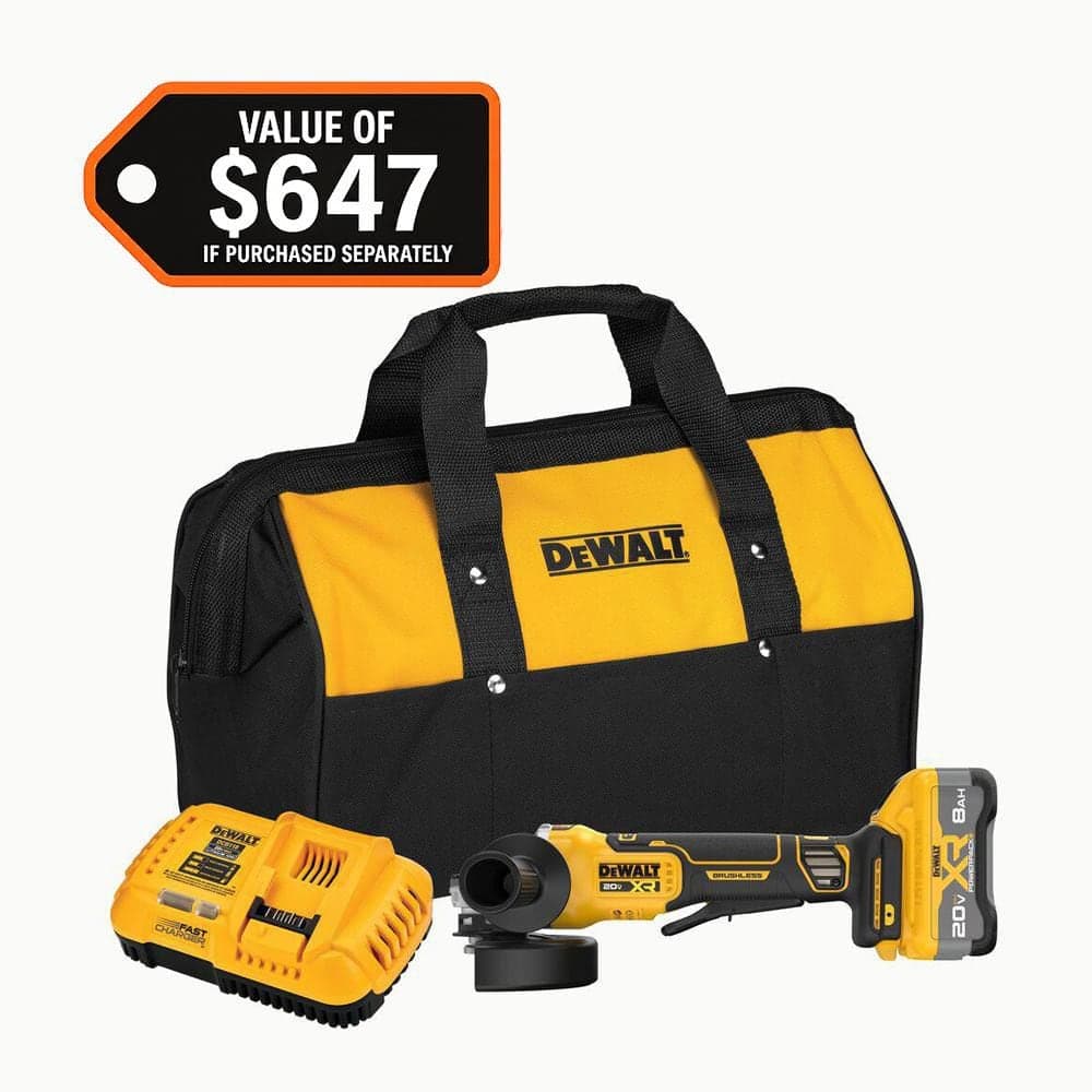 DEWALT 20V MAX Lithium-Ion Cordless 4-1/2 in. - 5 in. Angle Grinder Kit with 8.0 Ah Battery, Charger and Kit Bag (1)
