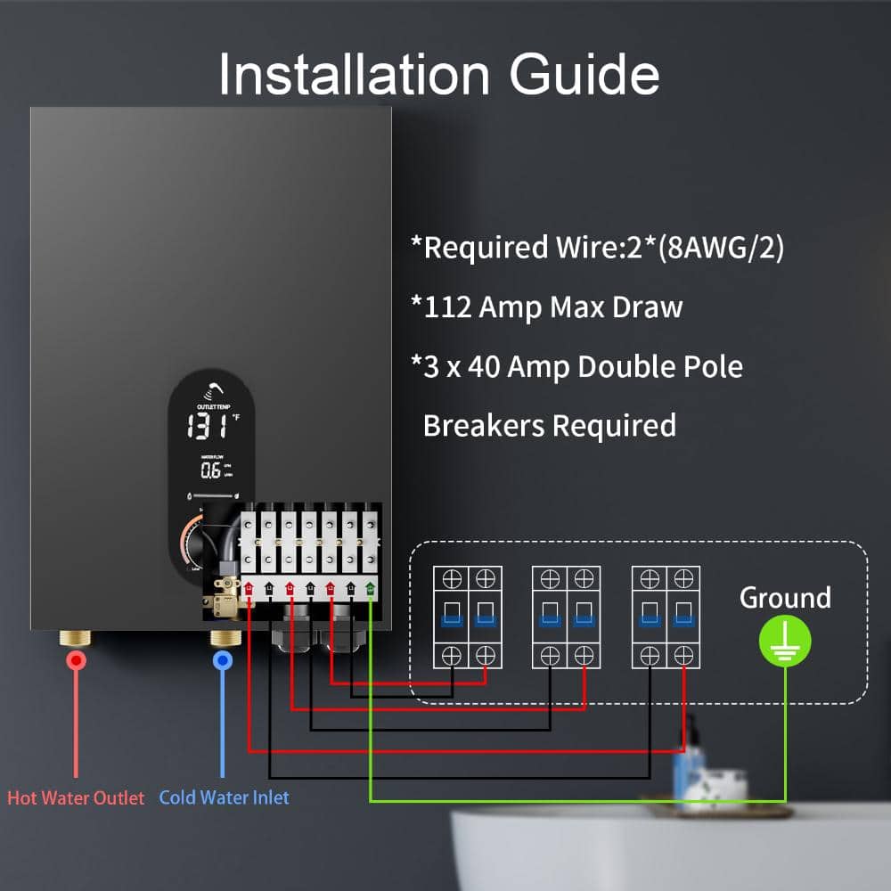 FUFU&GAGA 24KW Tankless Electric Water Heater, 240V Instant Hot Water Heater in Gunmetal Gray with LED Display, Safety Protection (3)