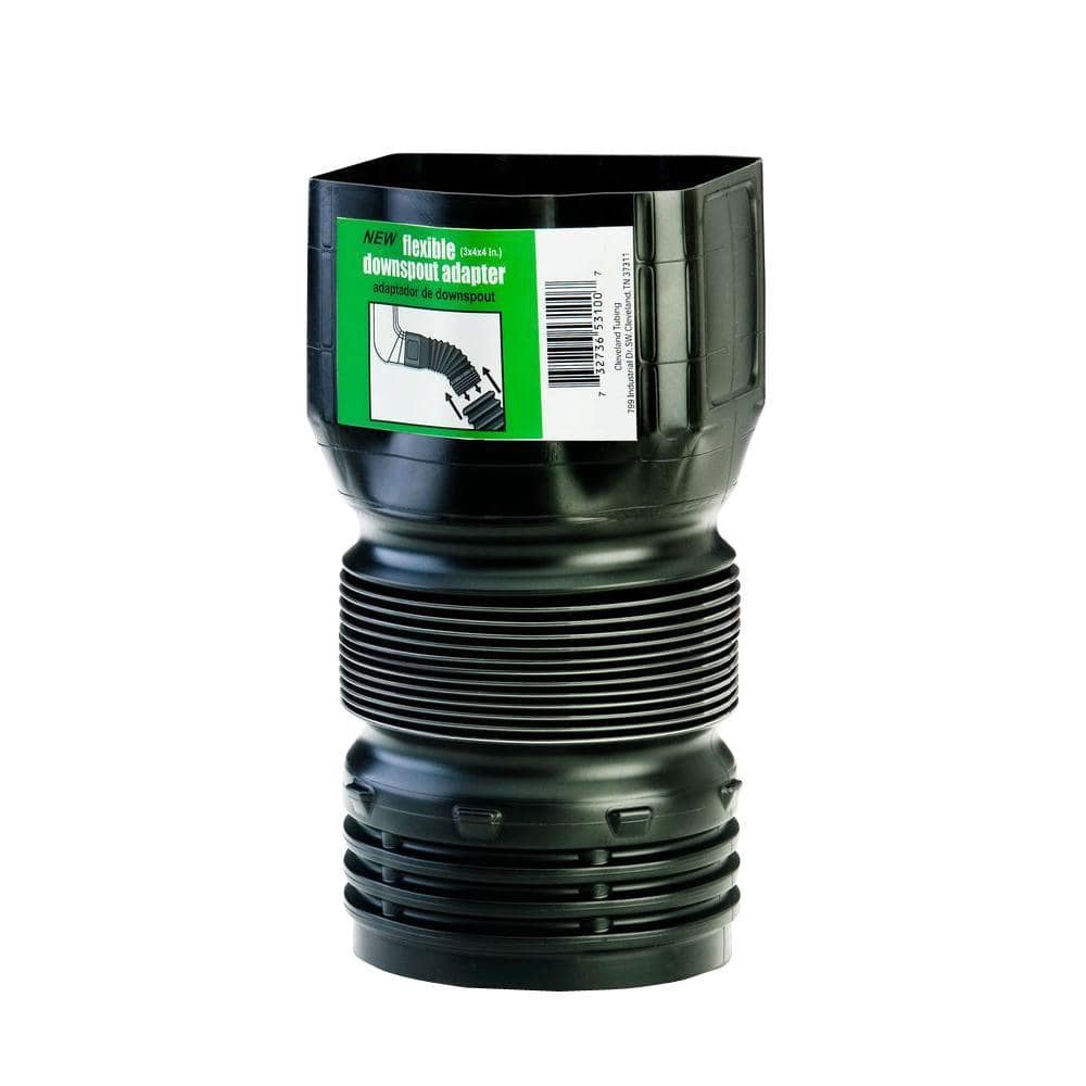 Amerimax Home Products FLEX Drain 3 in. x 4 in. x 4 in. Black Copolymer Downspout Adapter
