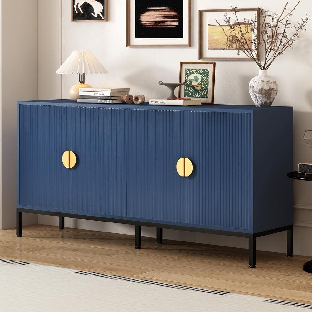Unbranded 63 in. W x 15.7 in. D x 31.5 in. H Navy Blue Linen Cabinet with Sturdy Metal Legs and Semi-Circular Handles (2)