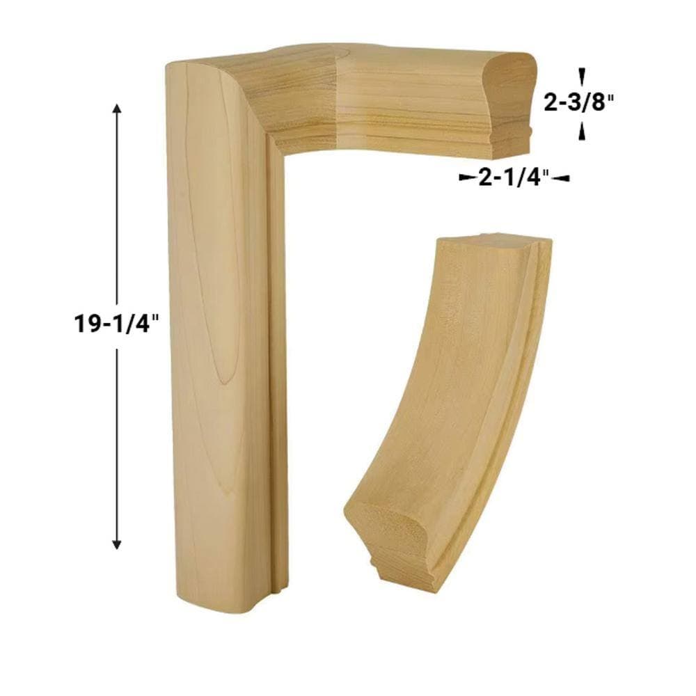 EVERMARK Stair Parts 7086 Unfinished Poplar Right-Hand 2-Rise Level Quarter Turn with Cap Handrail Fitting (3)