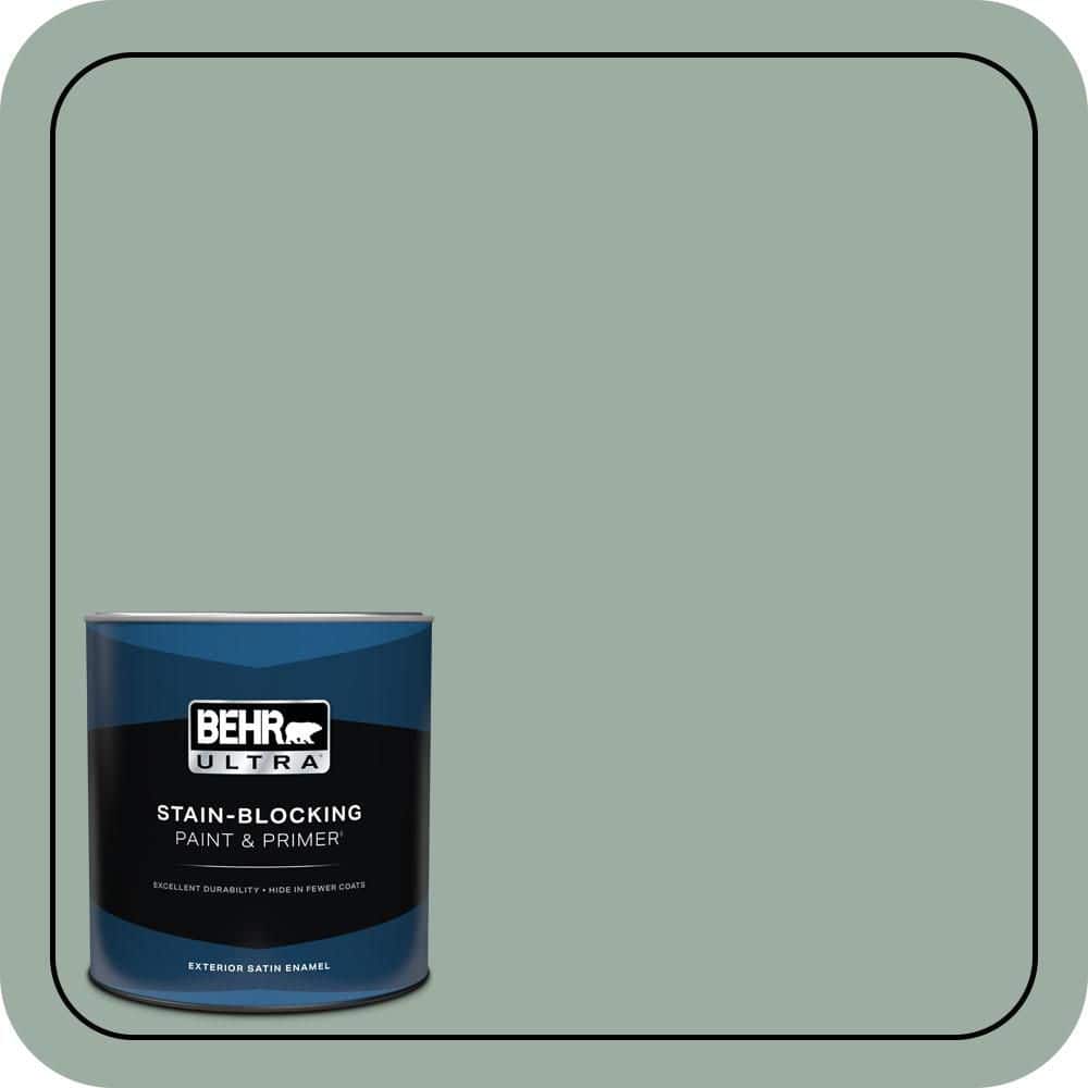 BEHR ULTRA 1 qt. #N420-3 Misty Moss Satin Enamel Exterior Paint & Primer
