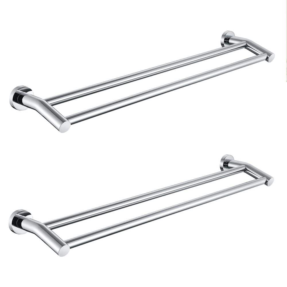 ruiling Stainless Steel 24 in. Wall Mounted Double Towel Bar Towel Rack in Polished Chrome 2-Pack (1)