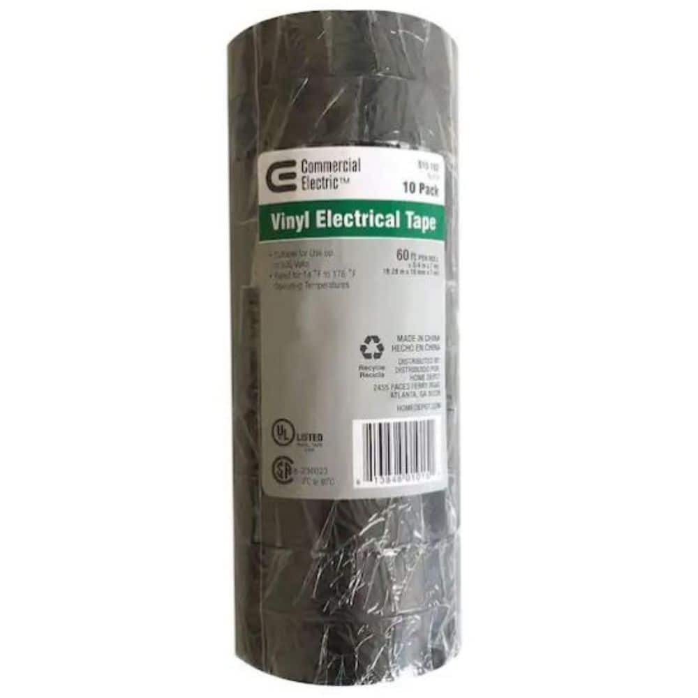 Commercial Electric 0.75 in. x 60 ft. 7 mil Vinyl Electrical Tape-Black (10-Pack)