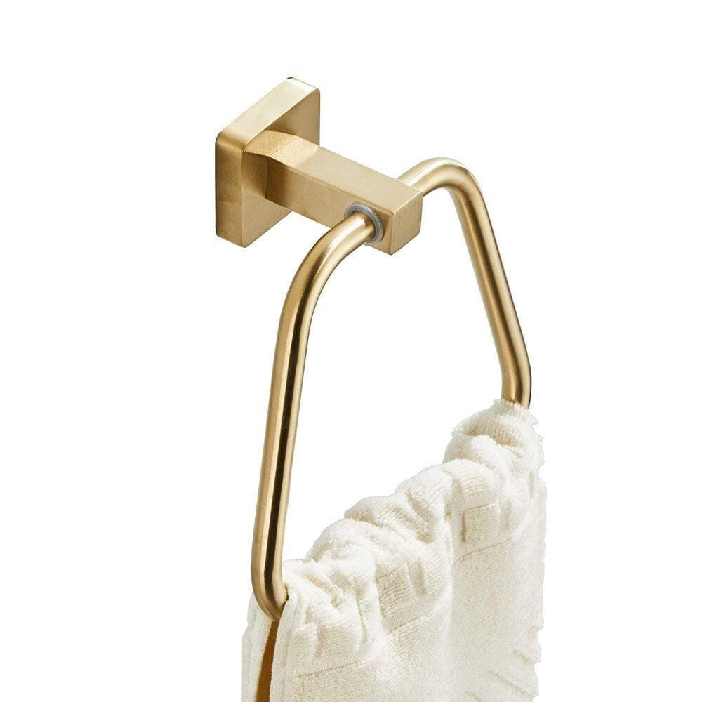 Wudkey 2 Pack Wall Mounted Bathroom Towel Holder, Stainless Steel Bath Towel Hanger, Rustproof Round Towel Ring in Brushed Gold (3)