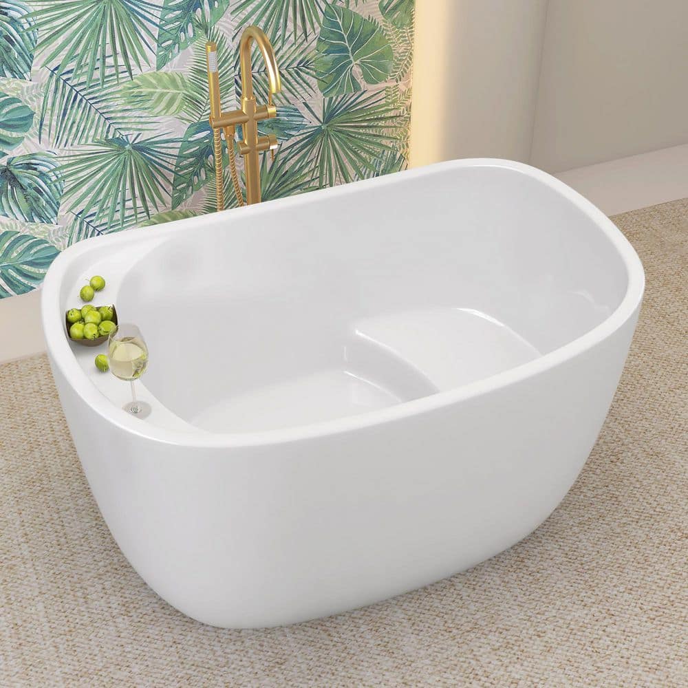 Getpro 47 in. x 31.5 in. Japanese Acrylic Freestanding Soaking Bathtub in White with Side Chrome Drain and Interior Seat (1)