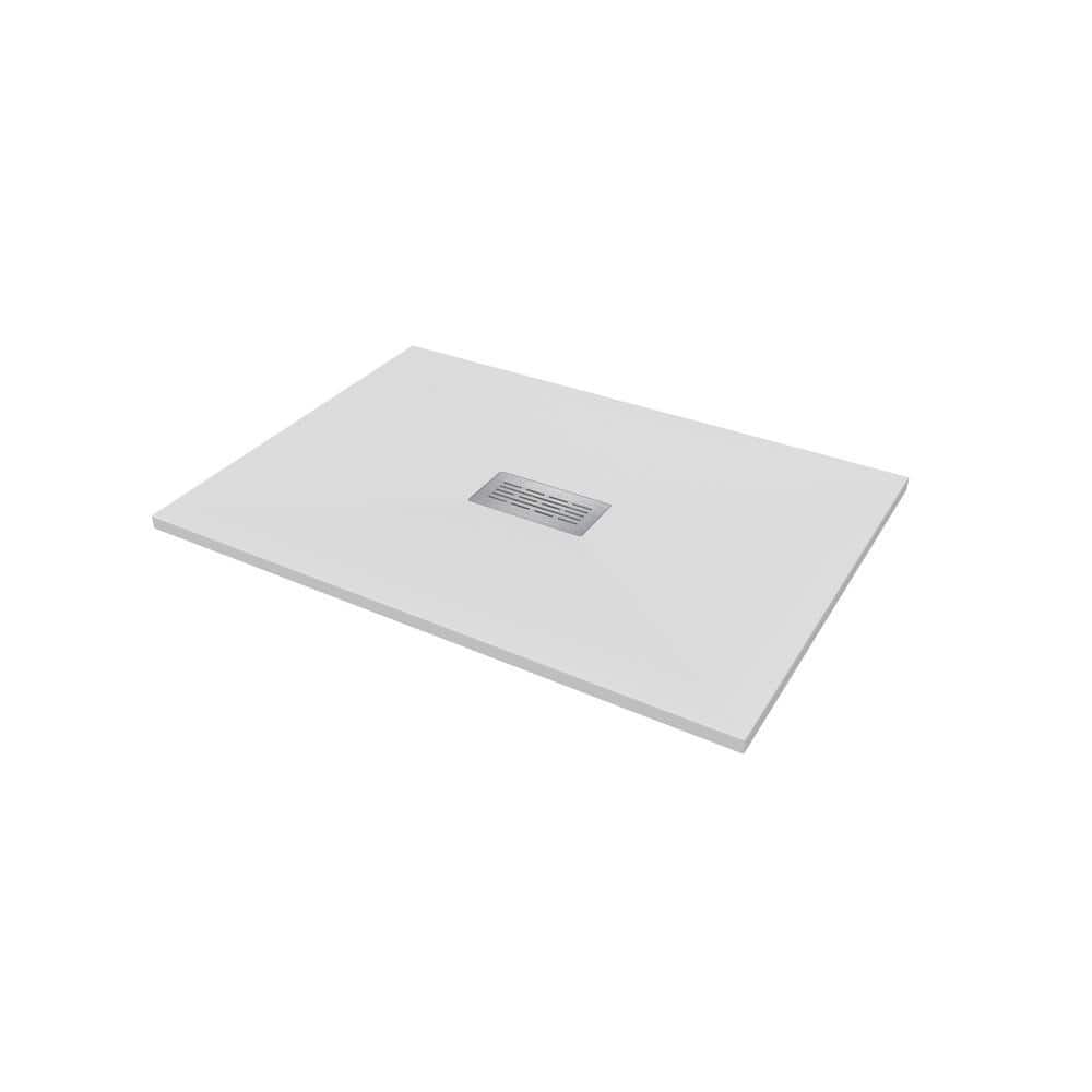 CASTICO 34 in. W 48 in. L 1.125 in. H Solid Composite Stone Alcove Shower Pan Base with Drain Sand