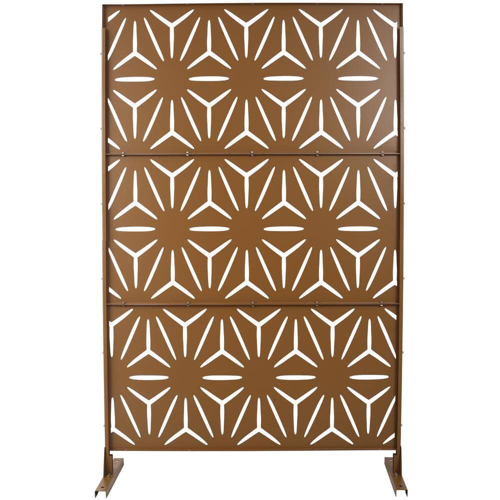 Zeus & Ruta 6.3 ft. H x 4 ft. W Brown Metal Privacy Screen Freestanding Decorative Privacy Screen for Patio (3 Panels) (1)