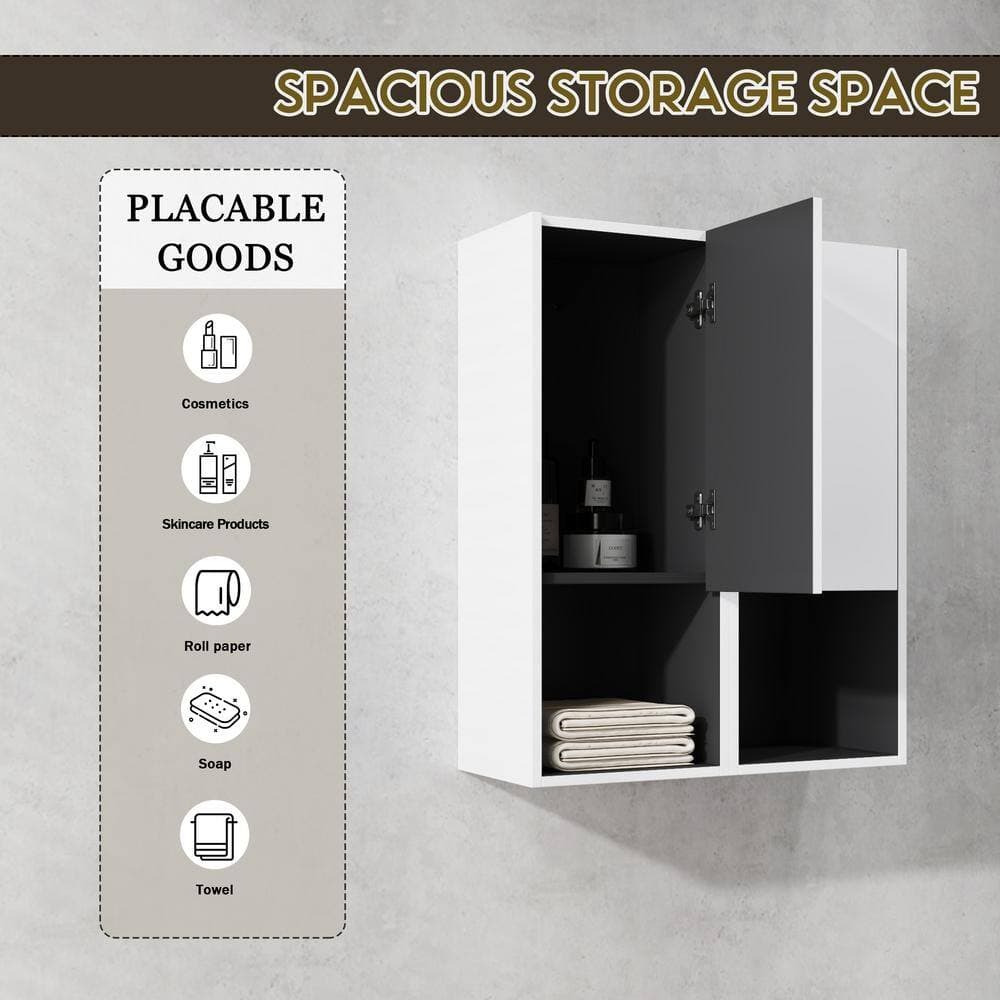 Tenleaf 11.81 in. W x 9.81 in. D x 59.00 in. H Bathroom Storage Wall Cabinet in White with Soft Closing Door and Open Shelves (3)