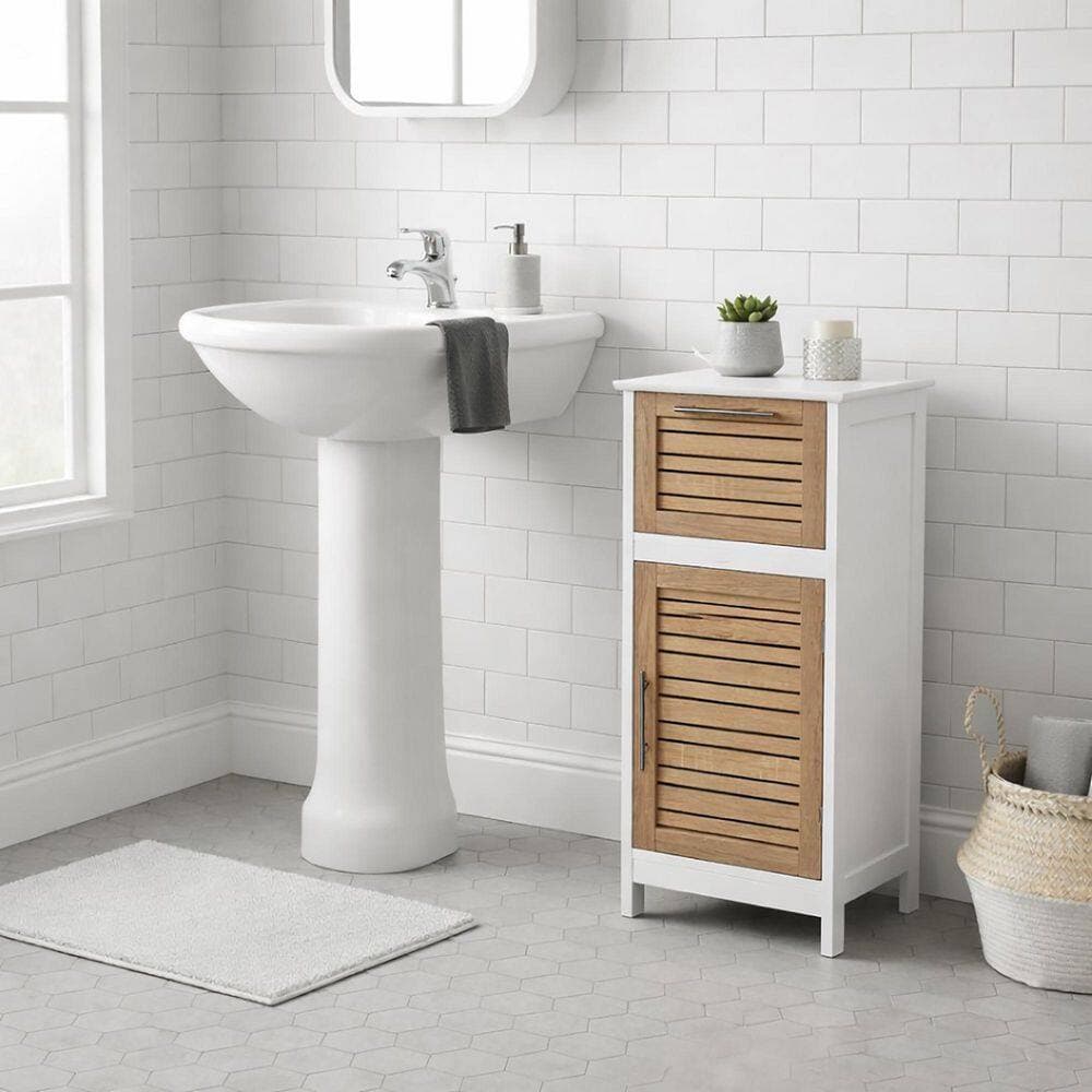 EVIDECO French home goods Stockholm 14.7 in. W 11.13 in. D 32.12 in. H Freestanding Bath Linen Cabinet with 2 Shelves (3)