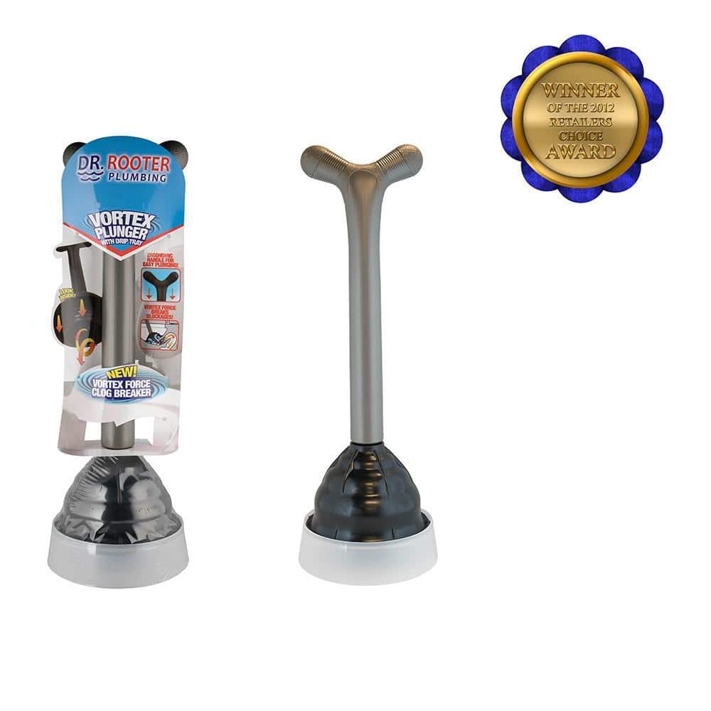 Dr Rooter Vortex Professional Grade Plunger with Drip Tray and Splash Guard