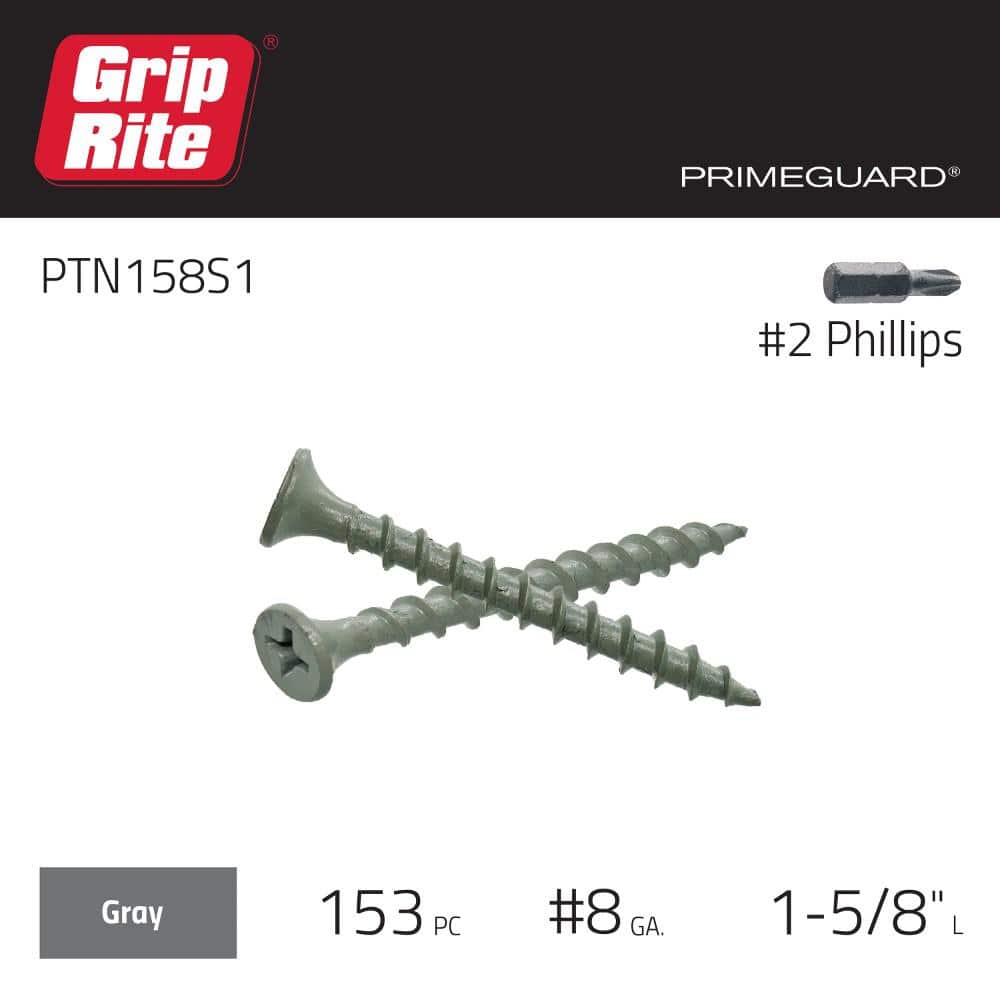 Grip-Rite #8 . # Phillips Bugle Head Coarse Thread Coated Exterior Wood Deck Screws Box (3)