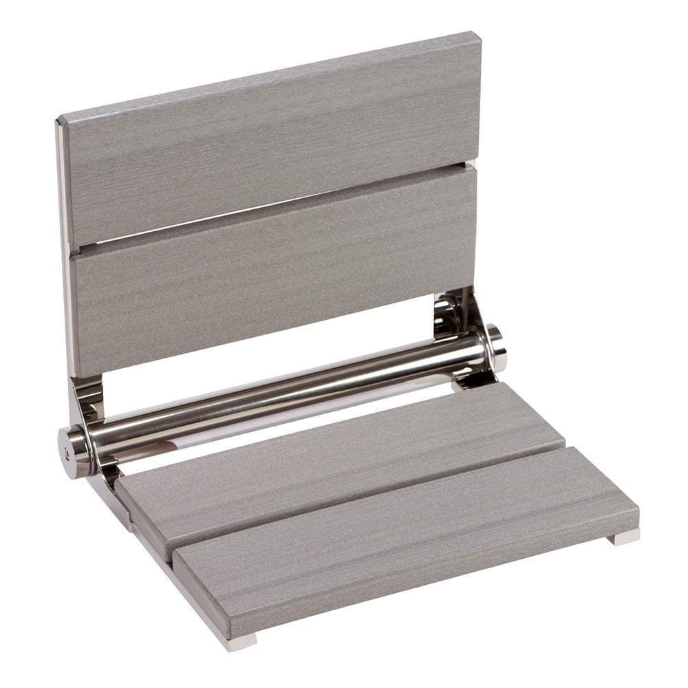 Grabcessories 18 in. Wall Mounted Fold Down Composite Shower Seat in Driftwood Gray Wood Grain Finish with a Chrome Frame (3)