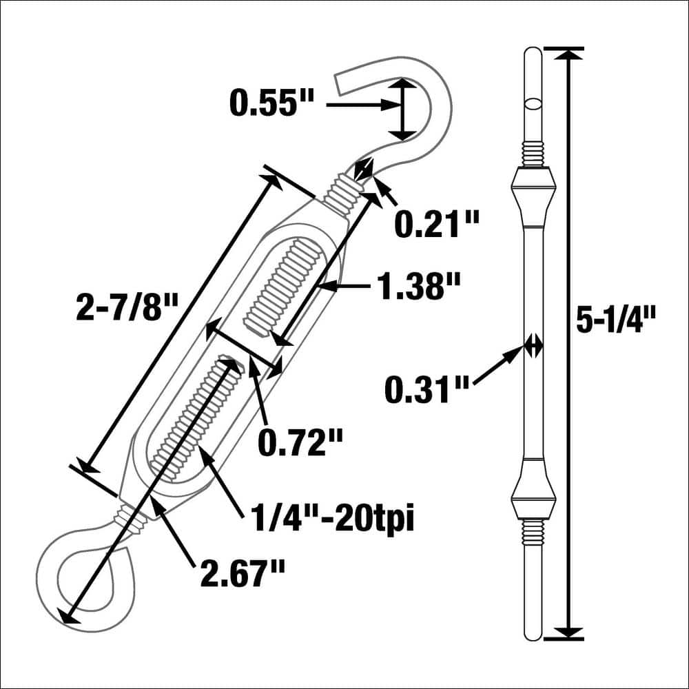 Everbilt 1/4 in. x 5-1/4 in. Stainless Steel Hook and Eye Turnbuckle (3)