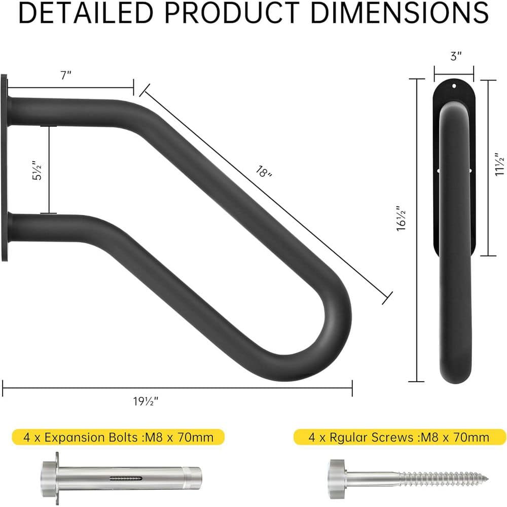 Afoxsos 25 Wrought Iron Outdoor Steps Handrails Heavy-Duty U-Shaped Stair Railing for Garage Porch Deck Garden 1-3 Steps (3)