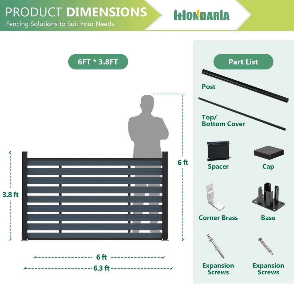 mondaria Low Maintenance 3.8 ft. H x 6 ft. W Waterproof Black Composite Fence Panel Kit with One Post (3)