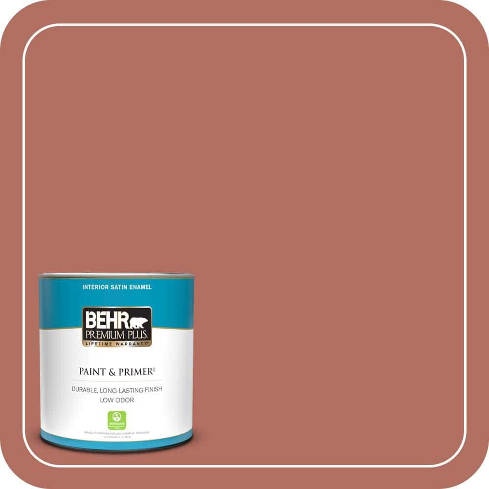 BEHR PREMIUM PLUS 1 qt. #PPU2-12 Terra Cotta Urn Satin Enamel Low Odor Interior Paint & Primer