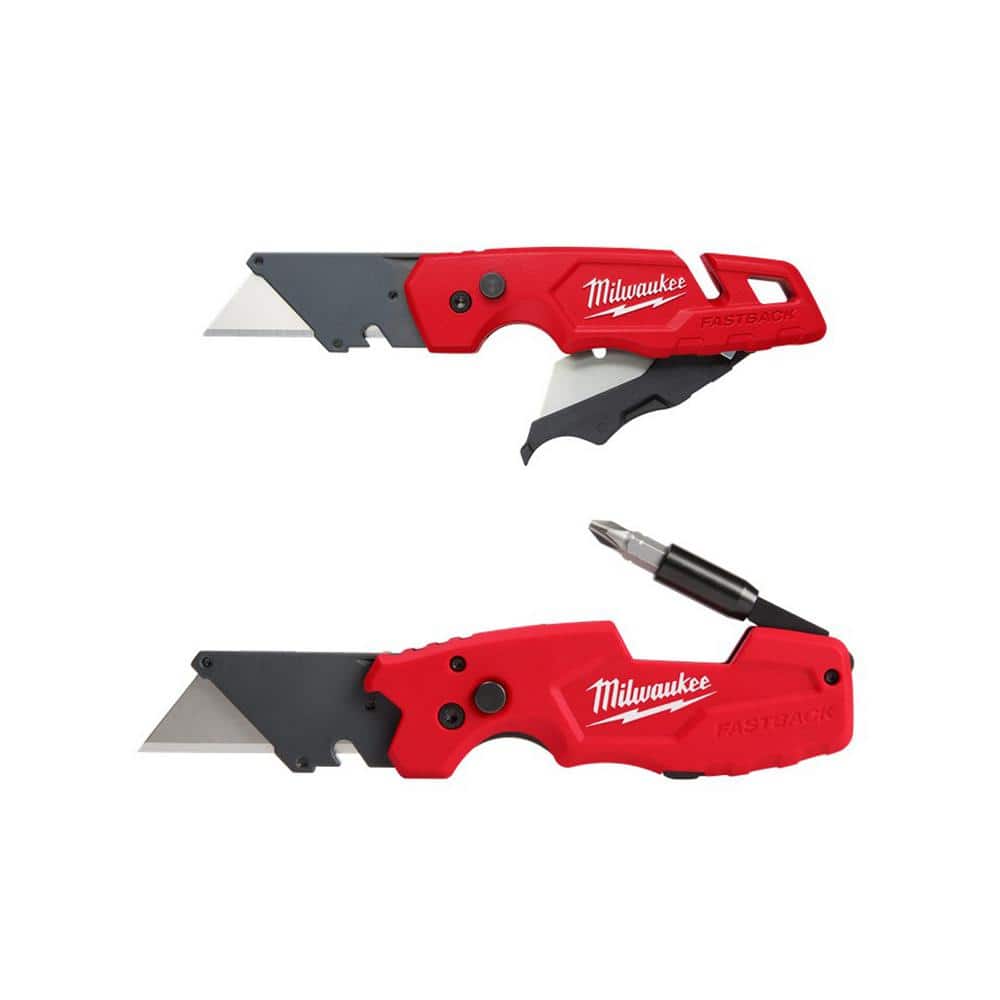 Milwaukee FASTBACK 1 in. Folding Knife with Blade Storage and FASTBACK 6-In- 1 Folding Utility Knife (2-Pack)
