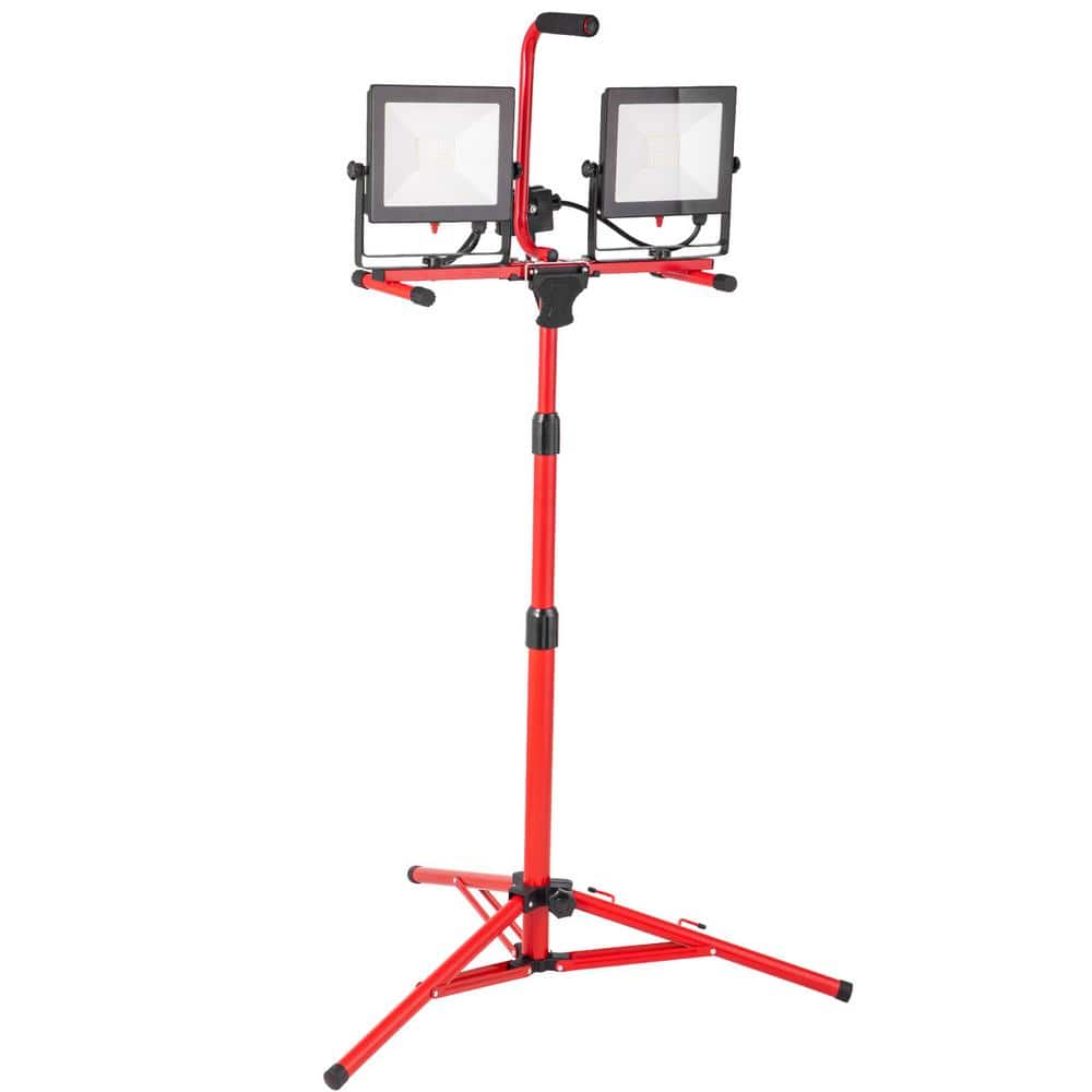 SVOPES LED Work Light with Stand, 5000 Lumen Dual-Head, Adjustable 27.6 in. 68.1 in. Tripod, IP65 Waterproof, 5000K