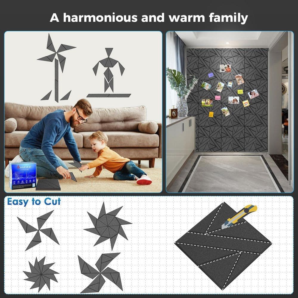 Laybus 12 in. x 12 in. x 0.47 in. Black Self-Adhesive Soundproof Wall Panels (8-Pack), Made of High-Quality 100% Polyester (3)