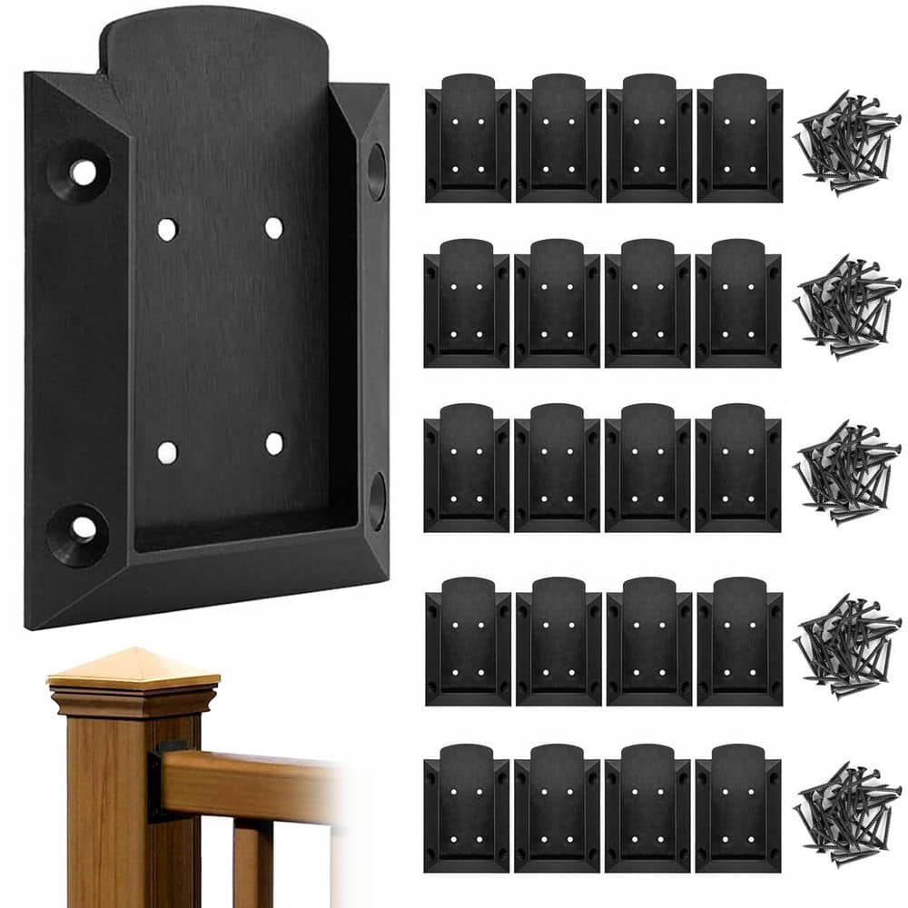 Afoxsos Deck Railing Brackets Connectors for 2 x 4 Wood Post with 160-Pieces Screws Black Nylon 20 Pack (1)