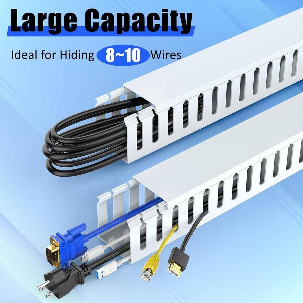 Lukyamzn 8-PCS 15.4"L x 1.97"W x 1.97"H, Open Slot Cable Duct Management Cord Cover Raceway with Adhesive Tape & Screws, White (2)