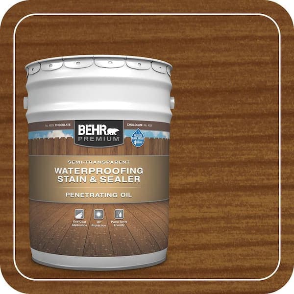 BEHR PREMIUM 5 Gal. #ST-129 Chocolate Semi-Transparent Penetrating Oil-Based Exterior Waterproofing Wood Stain (2)