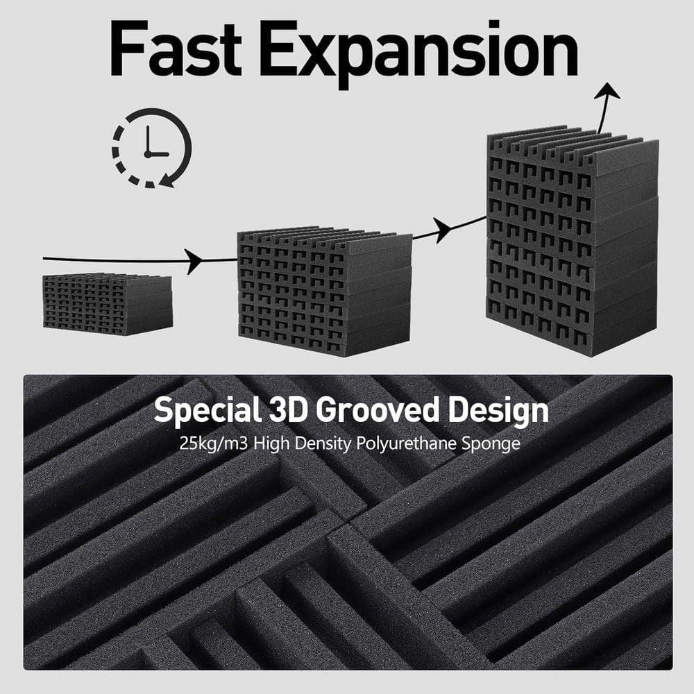 KIWDZFU 24-Pack Self-Adhesive Acoustic Foam Panels, 12x12x2 Inches, Black, High Density Soundproofing (3)