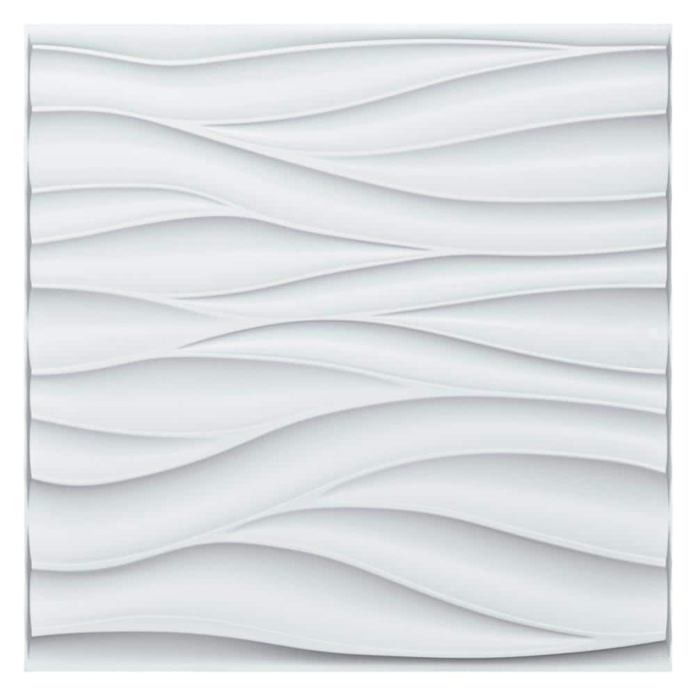 Art3dwallpanels 19.7 in. x 19.7 in. White PVC 3D Wall Panels Wave Wall Design (12-Pack) (1)