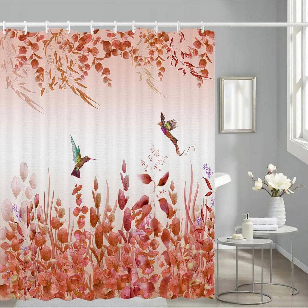 JFVKAF Kingfisher Autumn Red 72 x 72 Waterproof Weighted Hem Shower Curtain with 12 Hooks in Red Leaf Design Polyester (3)