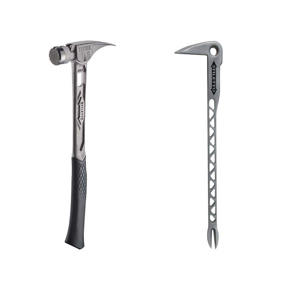 Stiletto TiBone Milled Face with Curved Handle with 12 in. Titanium Clawbar Nail Puller with Dimpler (2-Piece)