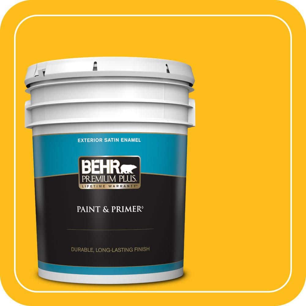 BEHR PREMIUM PLUS 5 gal. #P290-7 Laser Lemon Satin Enamel Exterior Paint & Primer