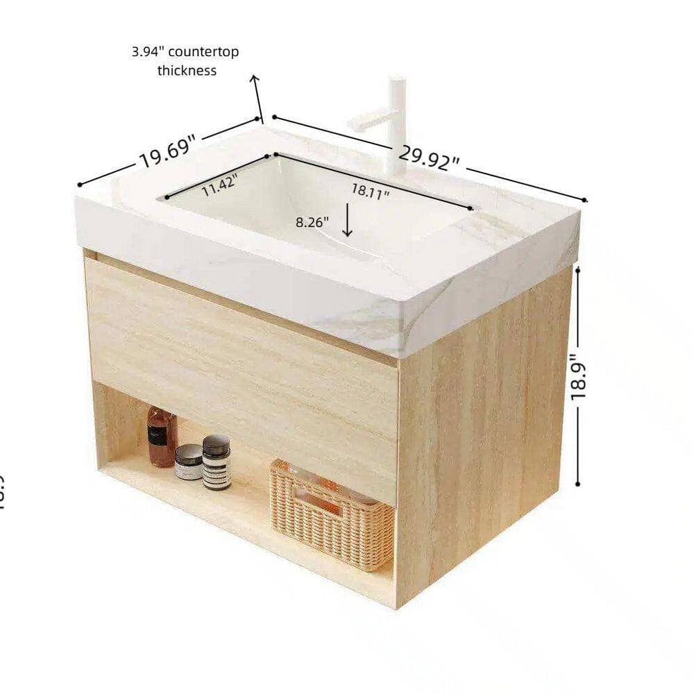 Buruis 30 in. Wall-mounted Bath Vanity Cabinet without Top in Oak, 1 Drawer Design, Faucet and Sink Not Included (2)