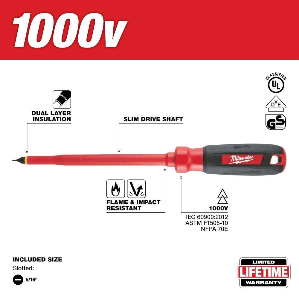 Milwaukee 5/16 in. Slotted 7 in. 1000-Volt Insulated Screwdriver (2)
