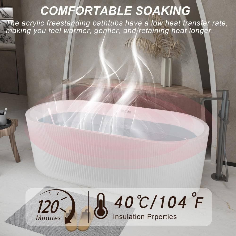 Vomlor 59 in. x 30 in. Acrylic Freestanding Soaking Bathtub in Glossy White with Toe-Tap Chrome Center Drain, CUPC Certified (3)