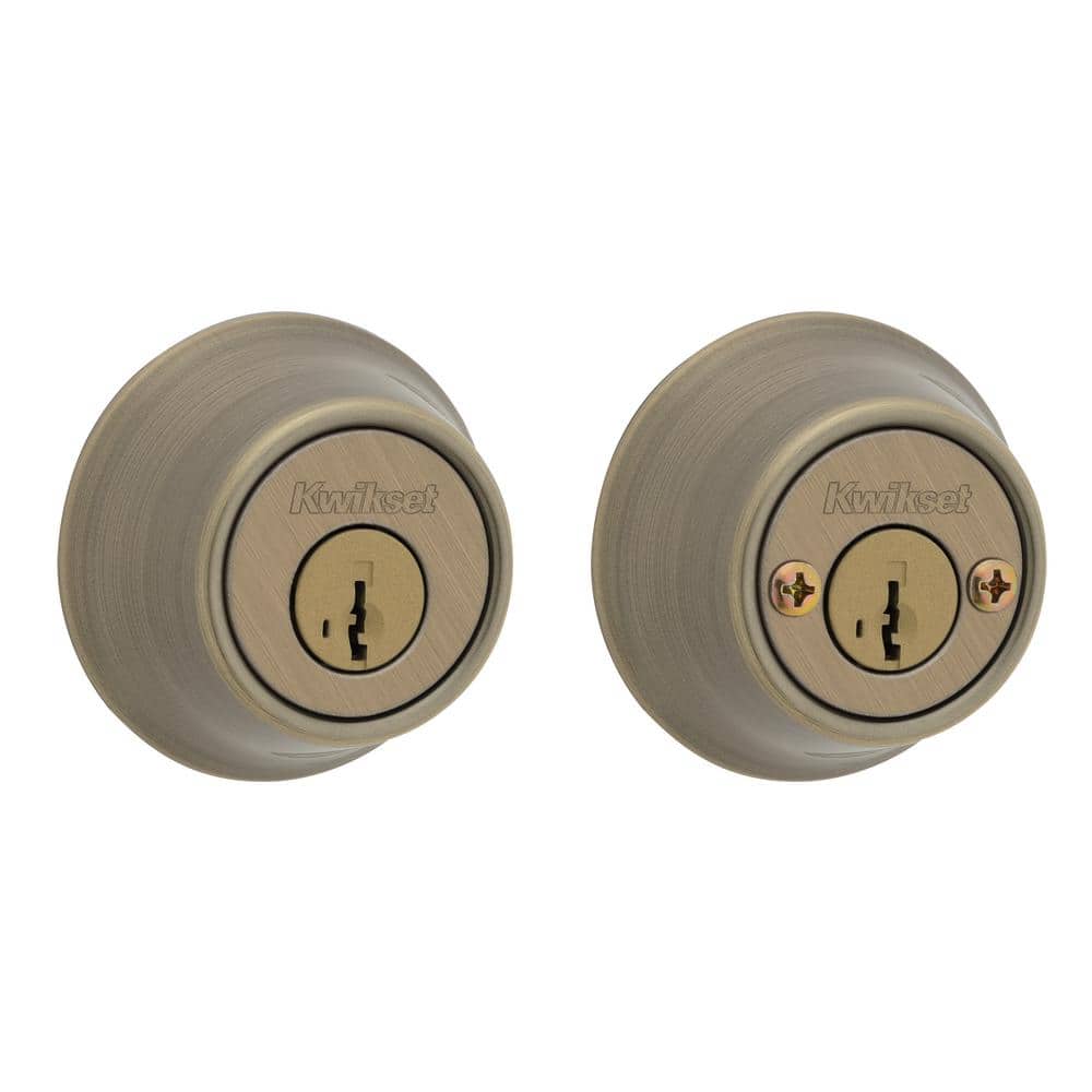 Kwikset 665 Antique Brass Double Cylinder Deadbolt Featuring SmartKey Security and Microban Technology