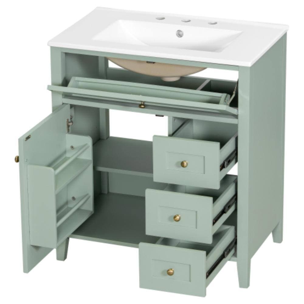 Unbranded 30 in. W x 18.3 in. D x 33.8 in. H Bathroom Light Green Linen Cabinet