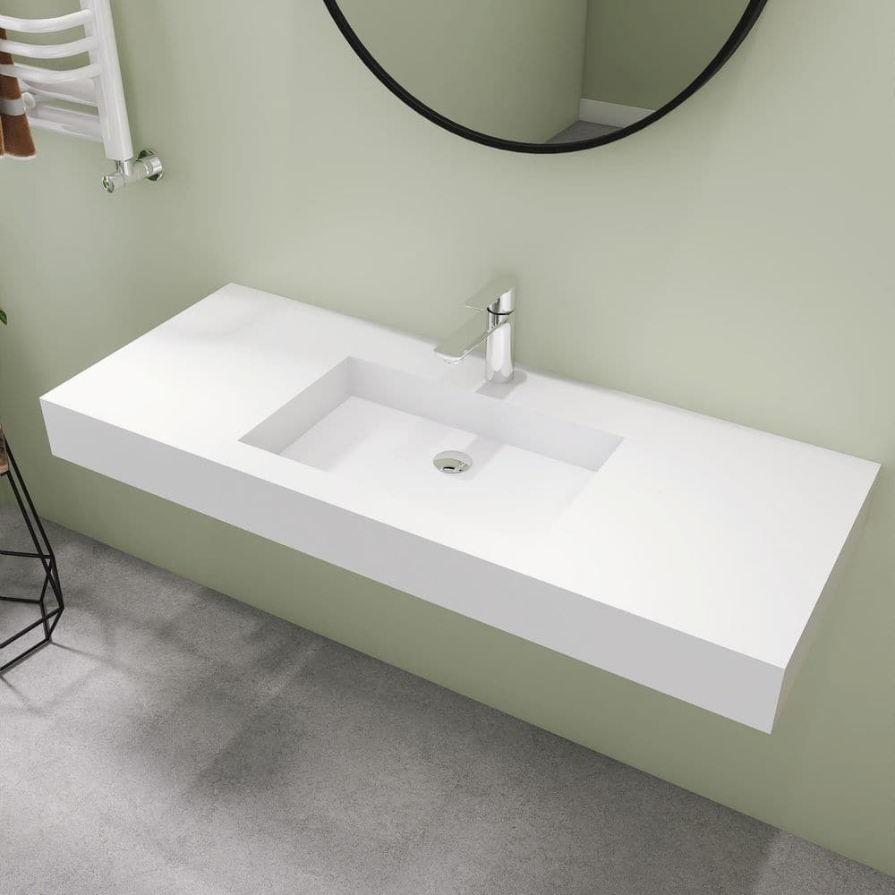 SJ STAR&JANE 47 in. Wall Mount Rectangle Vessel Sink with Faucet Hole, Solid Surface Bathroom Vessel Sink (1)