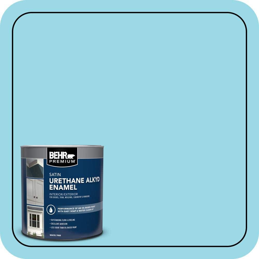 BEHR PREMIUM 1 qt. #P480-3 Cool Water Lake Satin Enamel Urethane Alkyd Interior/Exterior Paint (1)