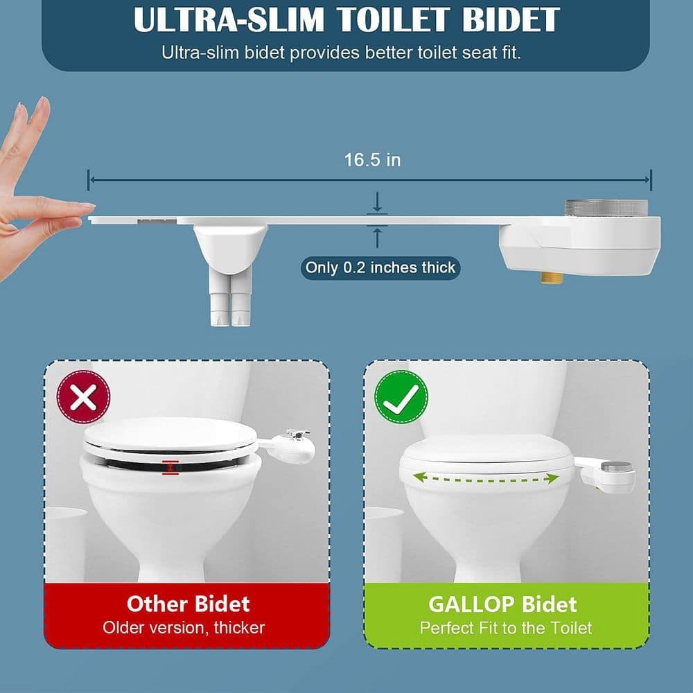 Wudkey Ultra-Slim Left Handed Bidet Attachment for Toilet, Adjustable Water Pressure, Retractable Dual Nozzles (2)